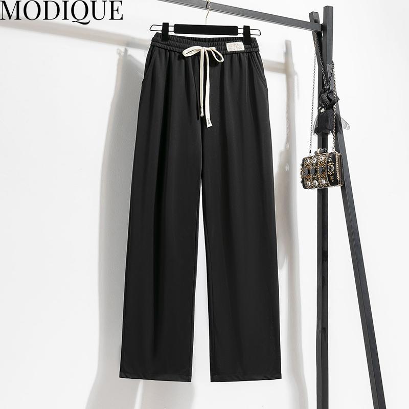 MODIQUE Jaro Léto Nadměrná velikost Nové Ženy Volné Ležérní Bavlna Rovné Dlouhé Kalhoty Tepláky Dámské Všestranné Základy Široké nohavice Délka ke kotníkům