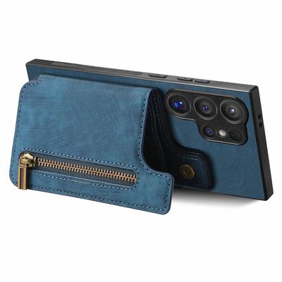 D15 For Samsung Galaxy S24 Ultra Case Card Slot Leather+TPU Zipper Kickstand Retro Phone Cover