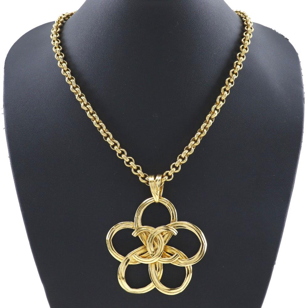 Chanel COCO Mark Flower Necklace Turn Lock Vintage Gold Plated Gold Flour 130g Women Used