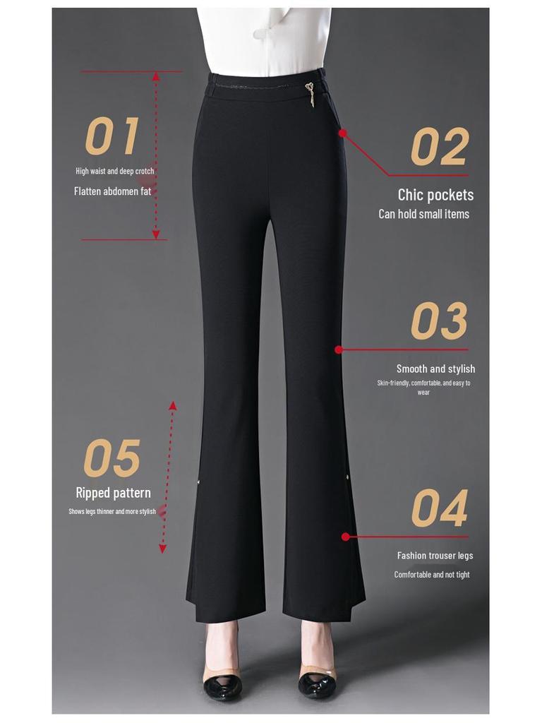 Women's High Waist Stretch Bootcut Pants - Slimming Elastic Waist Casual Wear for Moms