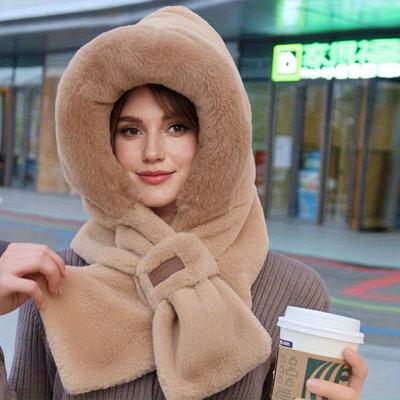 Sciarpa Invernale Calda e Cappello da Donna Integrati, con Morbida e Spessa Fodera Termica per Protezione Orecchie, Cappello Artigianale a Righe, Cappello Caldo per il Collo