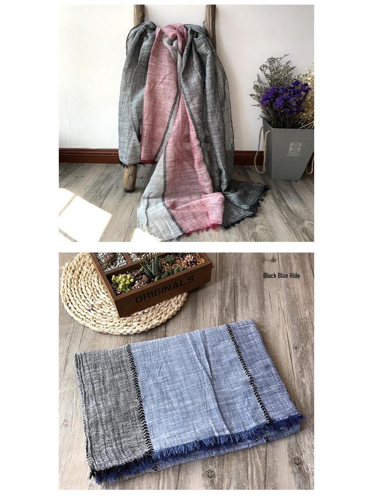 Korean Style Cotton & Linen Patchwork Scarf for Women - Solid Color, Tassel Shawl, Elegant & Easy-to-Match Neck Warmer for Early Autumn