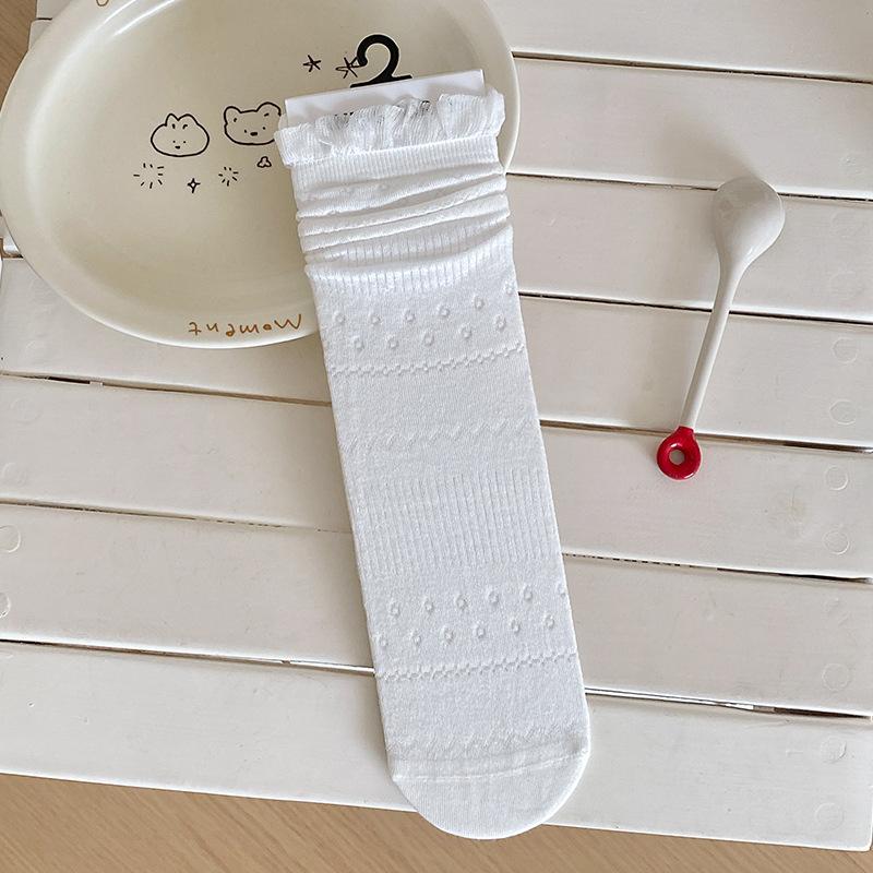 Seasonal White Socks, Mid-Leg Socks, Hollow And Light, Breathable, And Versatile Girls' Soft Glutinous Style Stockings
