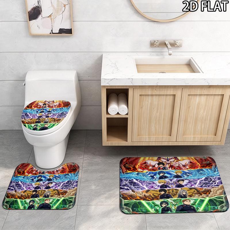 Franxx Collage 3Pcs Flannel Toilet Mat Set Bathroom Rug Bath Carpet Non Slip Home Decor Toilet 3 Pcs Bathroom Textile Set