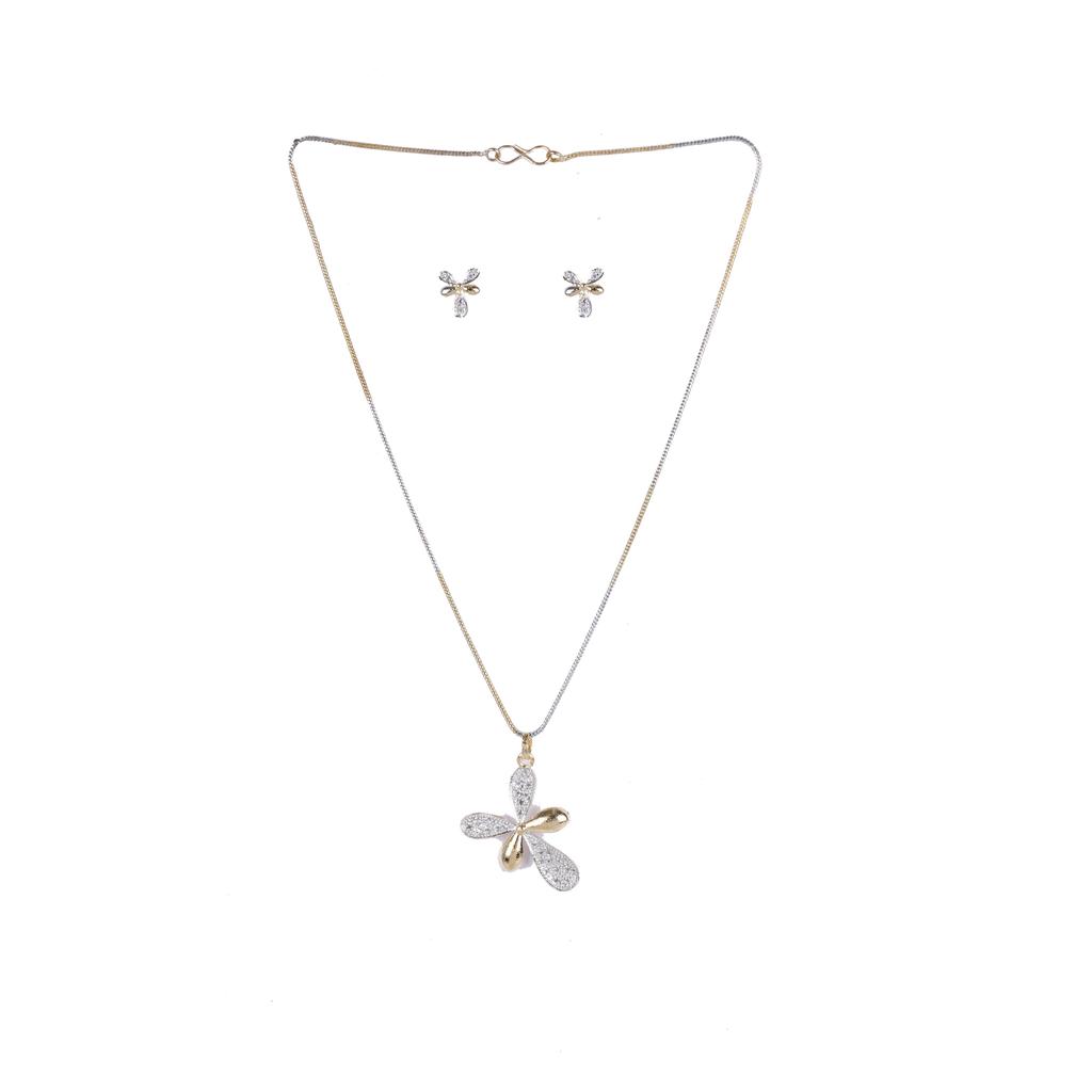 Rose Gold Pendant And Chain With Pair Of Earrings (Jewellery Set)