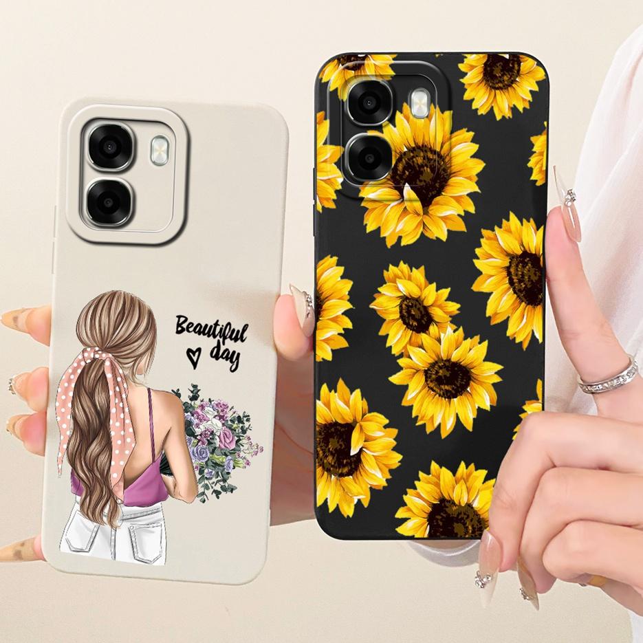 For Oppo A6 4G Case Oppo A6x 5G CPH2783 Pretty Girl Sunflowers Painted Cover Soft Silicone Case For Oppo A6x 4G OppoA6 5G Fundas