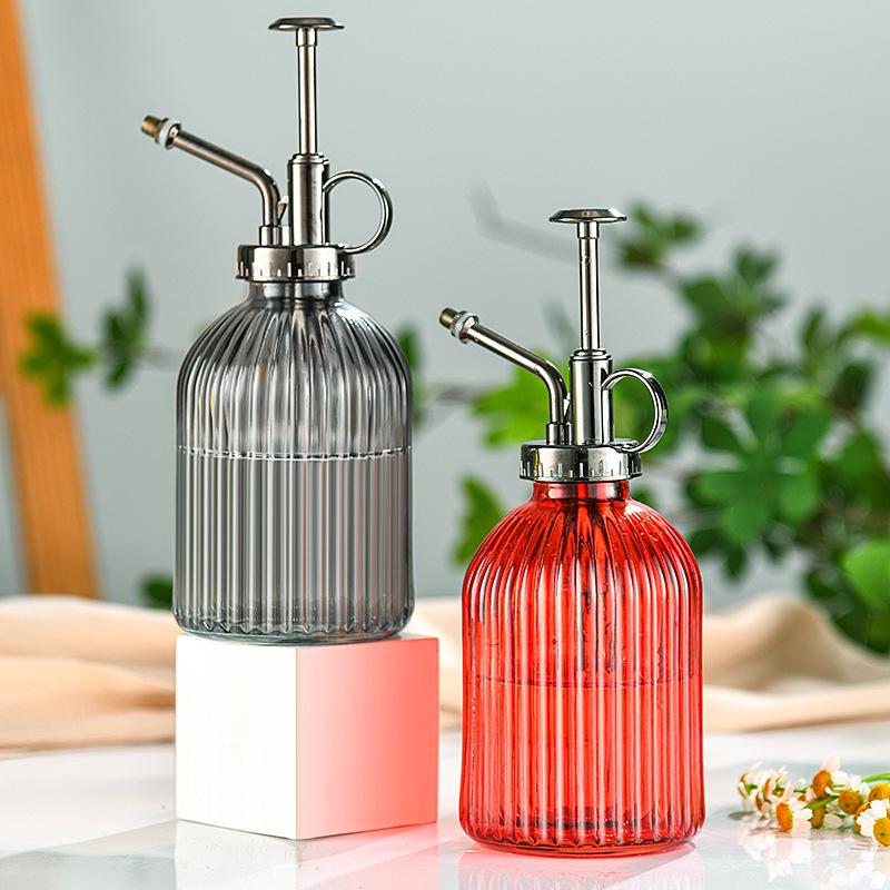Creative Hand-Press Glass Watering Spray Bottle with Vertical Stripe Design