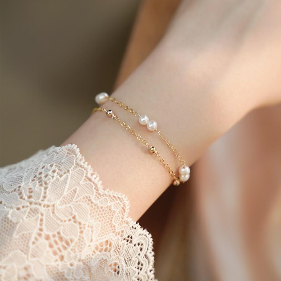 Recommended Jewelry High-quality natural small pearl niche luxury double-layer stacked bracelet for women Double-layered pearls+Gol