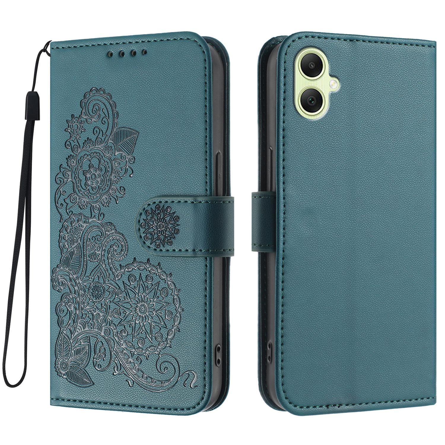 

For Samsung Galaxy A07 Phone Cases Mandala Flower Leather Wallet Mobile Cover with Strap Blackish Green