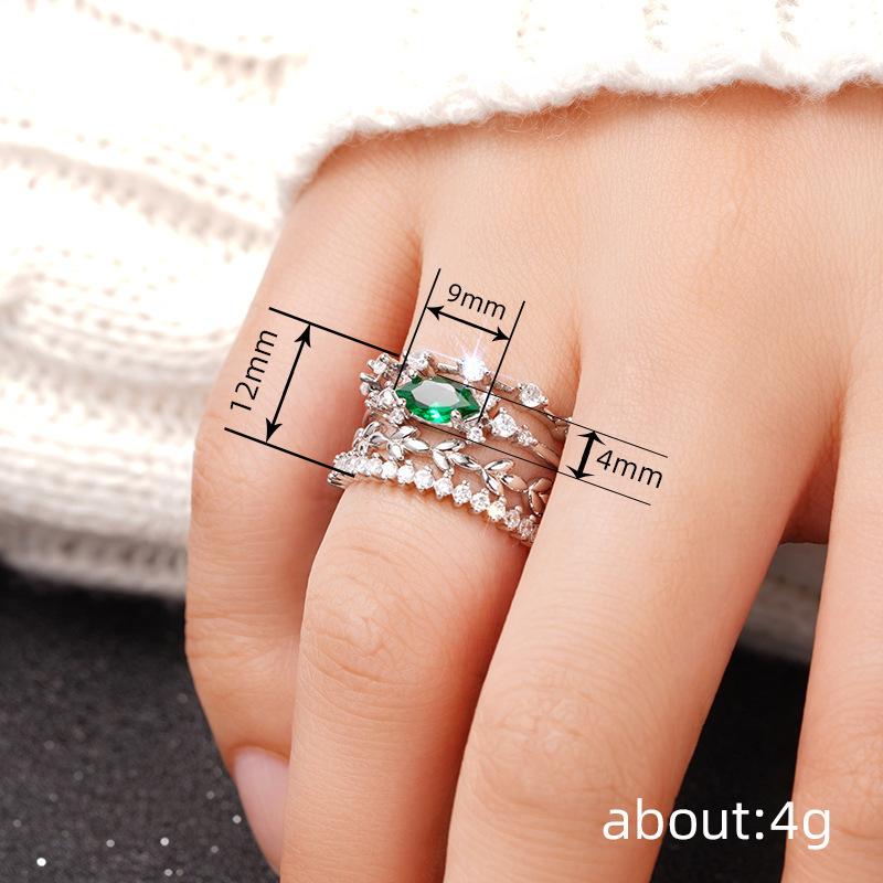 Huitan s/Set Lady Ring with Shiny Green CZ Aesthetic Accessories for Wedding Party Gold Color/CopperColor Trendy Jewelry