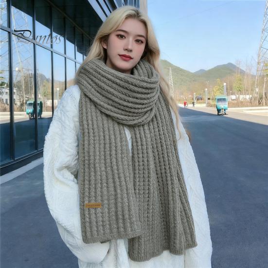 Solid Color Wrap Women Scarf Thickened Warm Autumn Winter Versatile Comfortable Knitting Long Fashion Accessory
