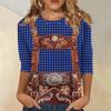 Women's Fashion Casual Three Quarter Sleeve Oktoberfest Print Round Neck Top Suitable for Seasonal Wear and Daily Casual Outfits