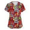 Women's Fashion V-neck Short Sleeve Workwear With Pockets Printed Tops