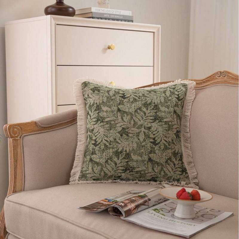 American Style Floral Jacquard Throw Pillow Cover With Tassel Trim Sofa Chair Bed Car Decor 45x45cm 60x60cm