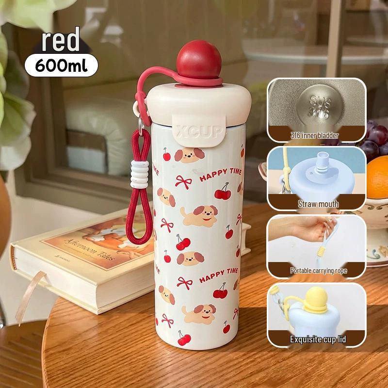 Portable Large Capacity 316 Stainless Steel Insulated Cup with Cartoon Design & Straw