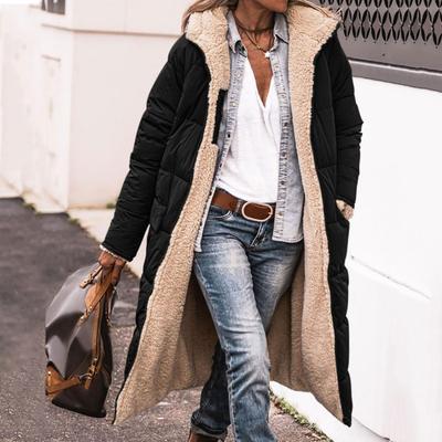 Wintermantel für Damen mit Kapuze und Seitentaschen, doppelseitig, tragbare Jacke, schmale Passform, mittellang, Reißverschluss, gepolstert, Outdoor-Oberbekleidung für den Alltag