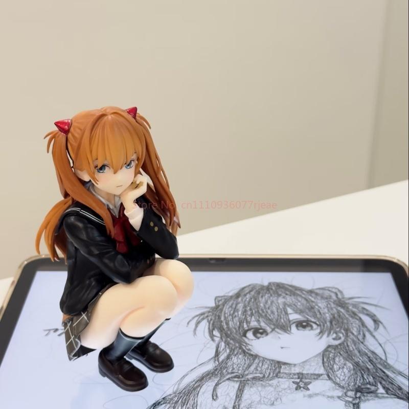 NEW Eva Asuka Langley Soryu School Uniform Action Figure Gospel Warrior Collectible Ornament Beautiful Girl Squat Posture Toys