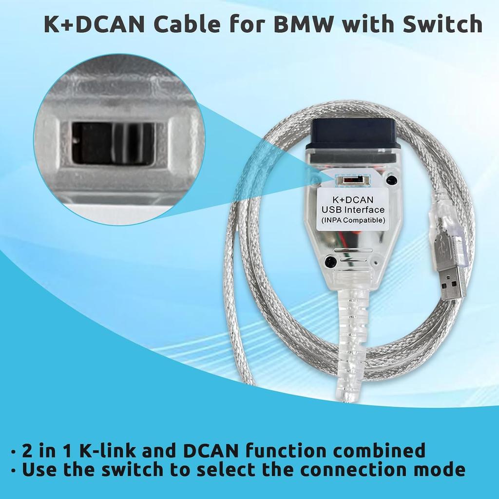 K DCAN Cable for BMW with FT232RL Chip OBD2 Scanner Diagnostic Tool | K+CAN Cable with Switch USB To OBD2 Connector,obdii for BMW E Series 1998-2019