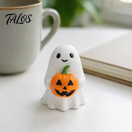 Cute Halloween Table Topper Ghost Pumpkin Ornaments, Resin Smiling Desktop Decorations for Home Delicate Craft Office Party Decor, Healing Miniature