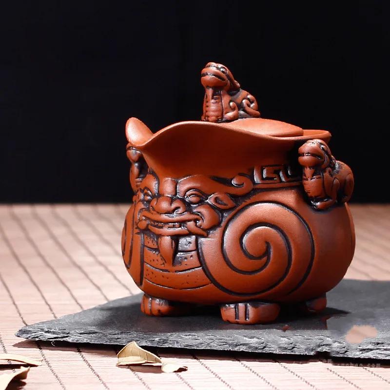 Chinese Style Lucky Four Corners Handmade Beauty Kettle Tea Set Customized Home Teapot Purple Clay Hand Holding Pot Gifts