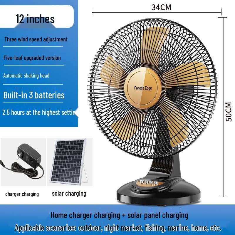 Portable 12V Solar-Powered Fan with High Airflow and Rechargeable Battery for Home, Dorm, and Outdoor Use