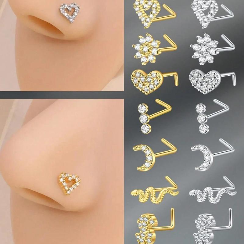 G23 Titanium L Shaped Nose Studs Hypoallergenic Gold Silver Plated Ultra-light Piercing Jewelry for All Day Comfort Wear