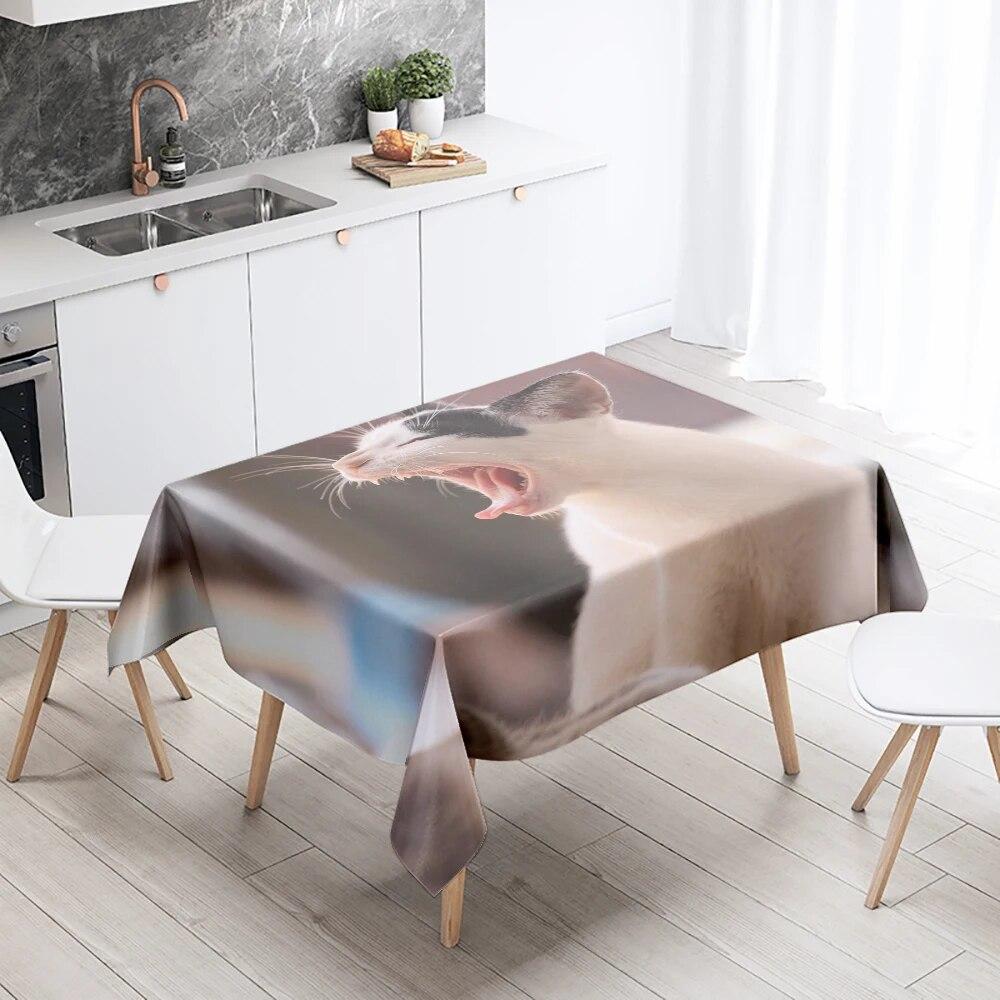 Sleeping Cat Tablecloth Cute Kitten  Anti-fouling and Waterproof Rectangular Kitchen Dining Table Home Decoration