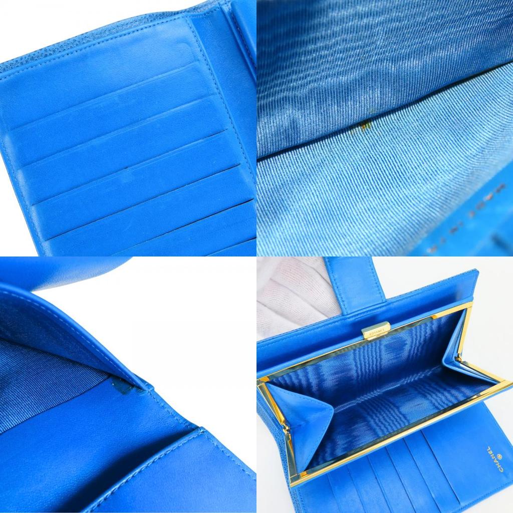 Used CHANEL Bifold Wallet COCO Mark Gamaguchi Caviarskin Blue Accessory