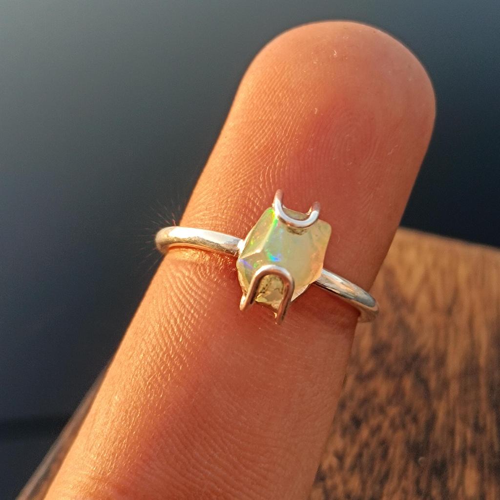 Ethiopian Rough Opal Gemstone Ring In 925 Silver - Natural Raw Materials