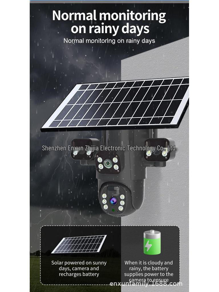 4G Solar Outdoor Camera: Full Color Night Vision, Voice Intercom, Waterproof, 3-Lens