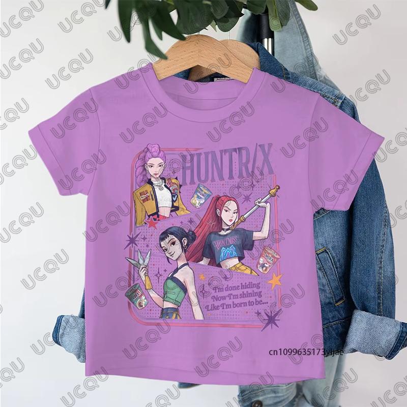 

Anime Kpop Demon Hunters Huntrix Print Children Cotton T-shirt Summer Short Sleeve Tees Boys and Girls Clothes Casual Kids Tops 100