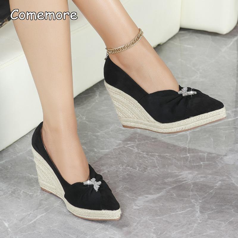 Wedge Heel Women's New Pointed Toe Platform Shoes Thick Sole Espadrille Sandals Butterfly Decors Fashion Zapatos De Mujer Size35