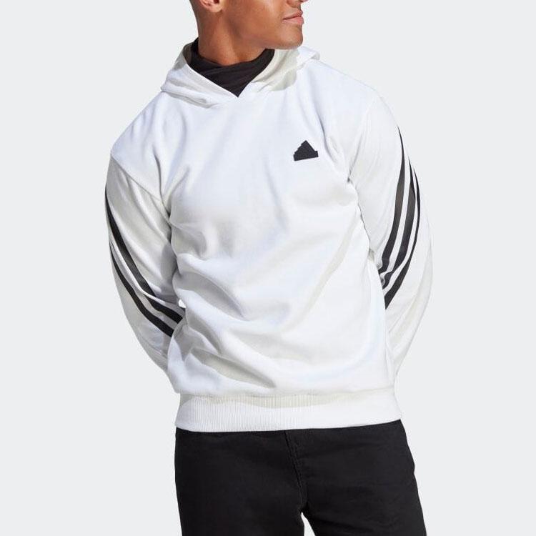 Adidas Striped Logo Print Hooded Sweatshirt Men sweatshirt White IC6720
