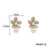 Pink Green Flower Dangle Earrings Imitation Pearl Ball Pendants Lovely Cute Plant Element Enamel Colorful Hanging Earrings