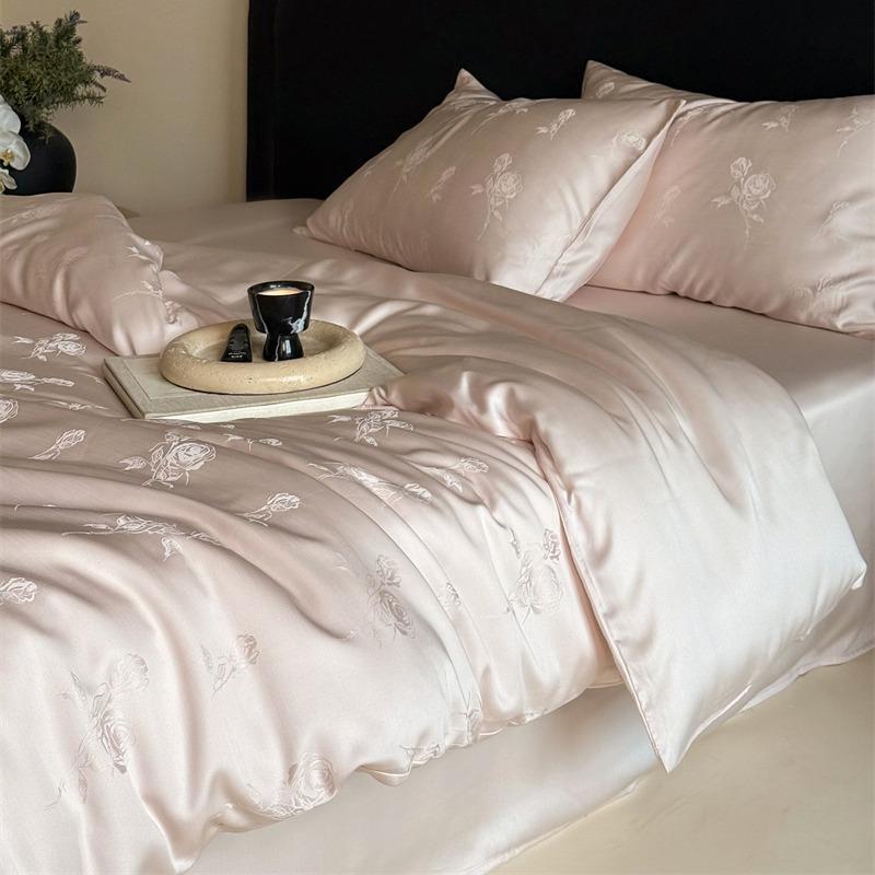 French Embroidery Lenzing Tencel Four-Piece Ice Silk Sleeping Naked Quilt Cover Bed Sheet Summer Cool Bedding Light Luxury Style Bedding 2.0mbedsheetset(4-piece)|fits220x240cmduvetinsert