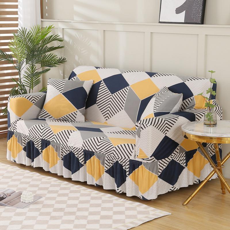 Sofa Skirt Cover Sofa Protector Stretch Slipcover For 1/2/3/4 Seat Couch Cover Corver Sofa Cover Geometric Printed