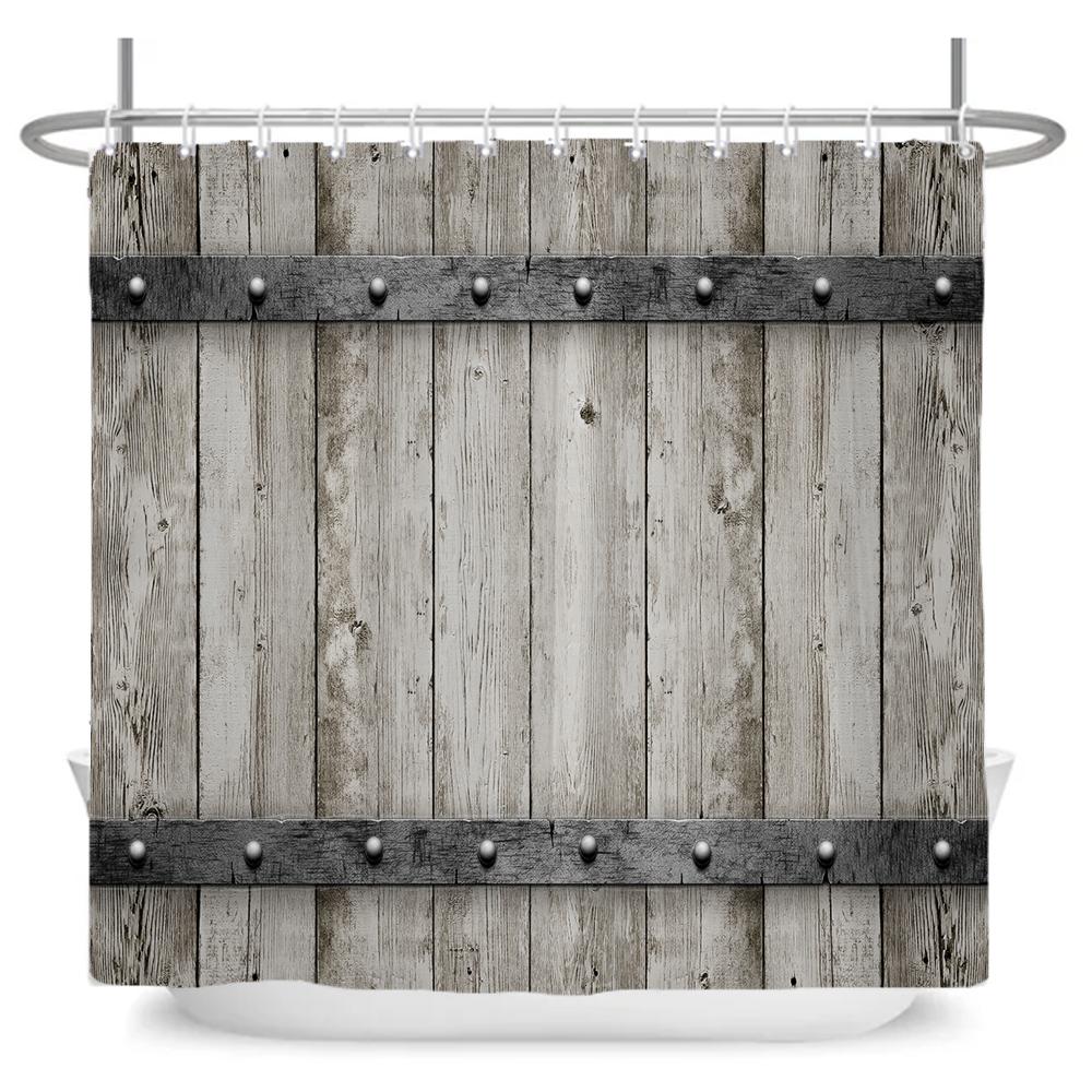 Rustic Shower Curtain, Vintage Vertical Wood Planks Distressed Rustic Hardwood Design,Fabric Bathroom Curtain Decor with Hooks