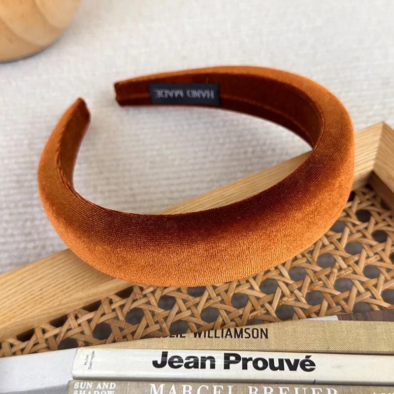 New Pumpkin Color Headband Velvet Sponge Wide Hair Band for Woman Girl Elegant  Hair Hoop Autumn/Winter Fashion Hair Accessories