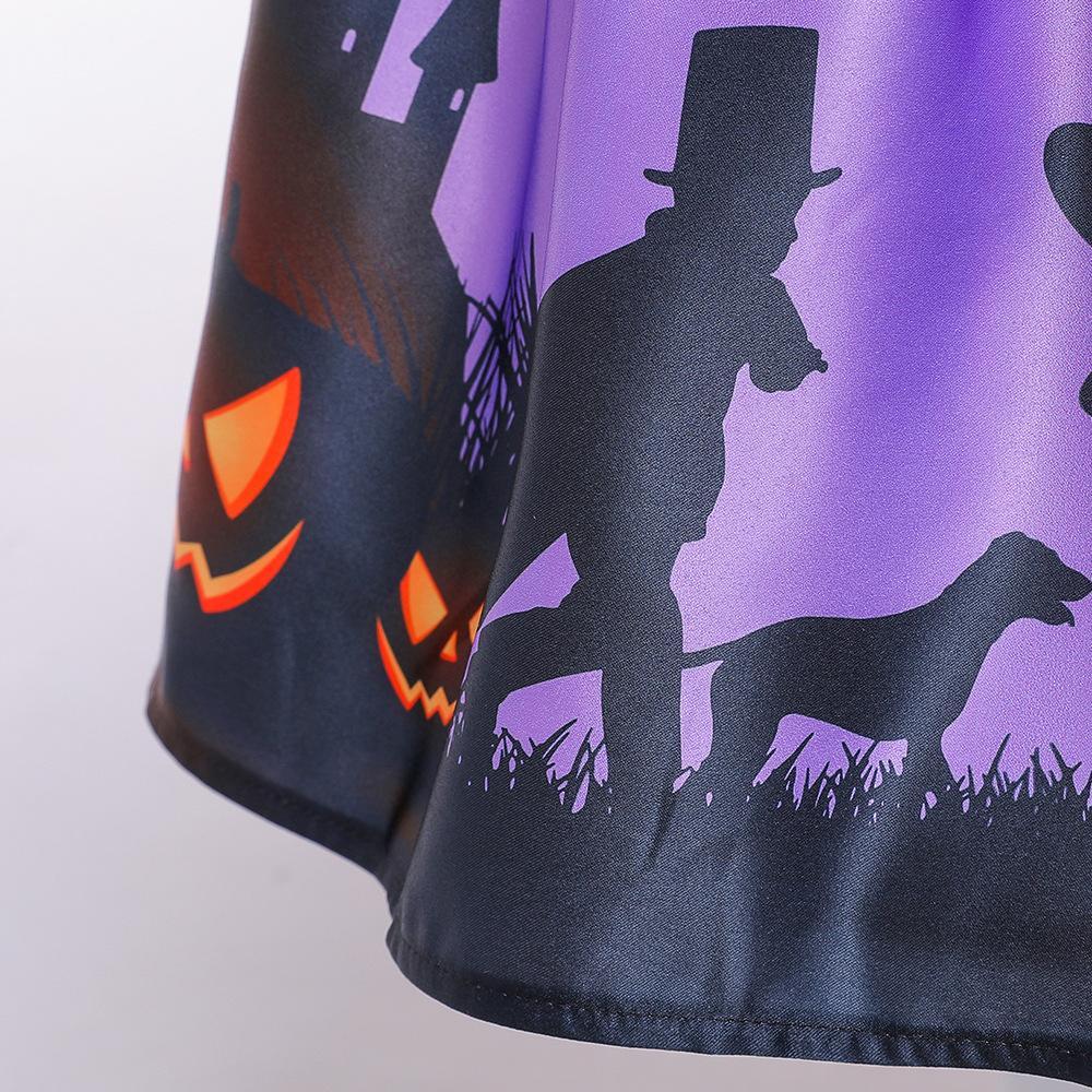 Kids Girls Halloween Costume Ghost  Dress Witch Hat Pumpkin Skull Printed Fancy Dress Up Cosplay Party Outfits
