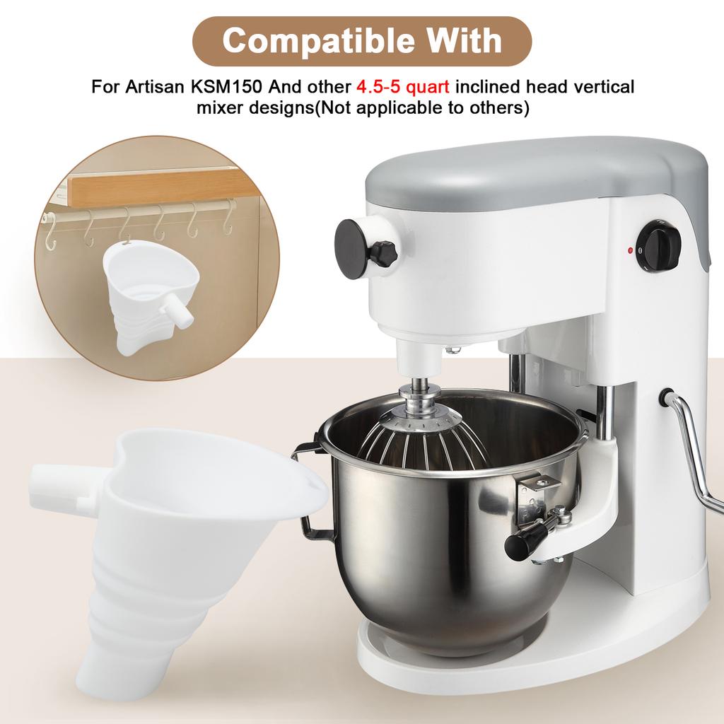 Silicone Flour Funnel for Artisan KSM150 and 4.5–5 Qt Tilt Head Stand Mixer Powder Funnel Kitchen Aid Mixer Stand Kitchen Tools