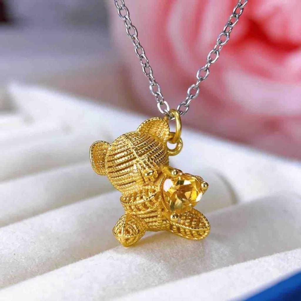 Natural Yellow Crystal Pendant Necklace - S925 Sterling Silver Clavicle Chain for Women