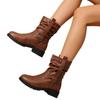 Round Scalp Belt Buckle Pleated Stack Boots 2025 Winter New Retro Plus Size British Style Thick Heel Martin Boots for Women