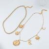 Gold Tone Sun Moon Geometric Pendant Necklace Set Women Layered Minimalist Beach Vacation Jewelry Zinc Alloy Chain 41-50cm