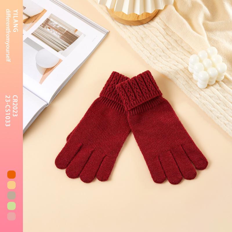 Winter Women's Warm and Velvet Dew fingered Knitted Gloves Five Finger Solid Color Wool Gloves Cold Touch Screen Gloves