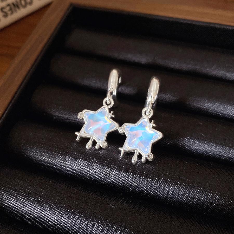 Silver Needle with Diamonds, Resin Star C-shaped Stud Earrings, Japanese and Korean Ins Sweet and Delicate Earrings, Niche High-end Earrings.