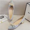 Single Shoes Women's Summer New Thick Heel Middle Heel Pointed Head Professional Fairy Bow Large Size 40-43 Pumps Women