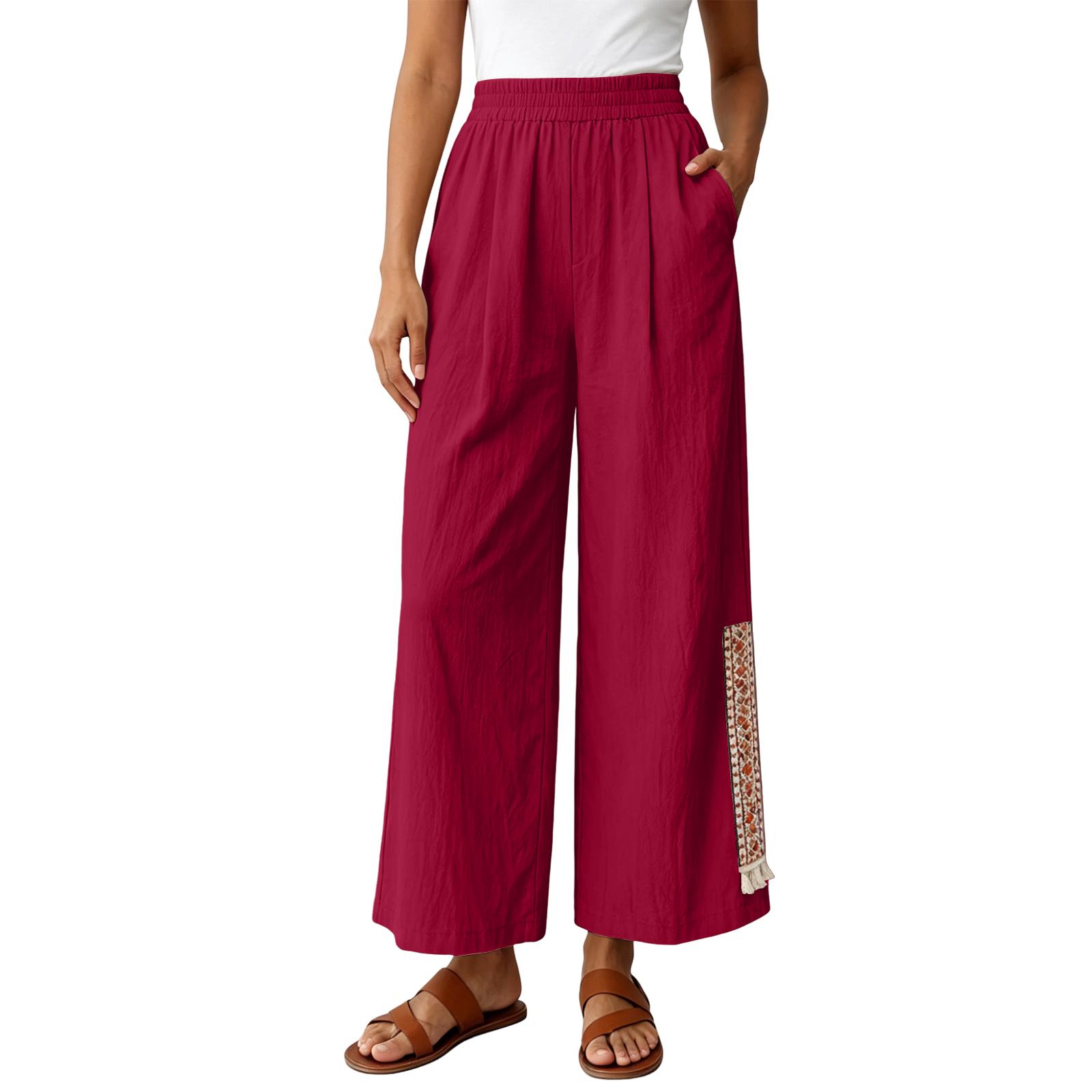 

Ladies Plus Size Mid Waist Elastic Waist Hanging Tassel Pants XL червоний