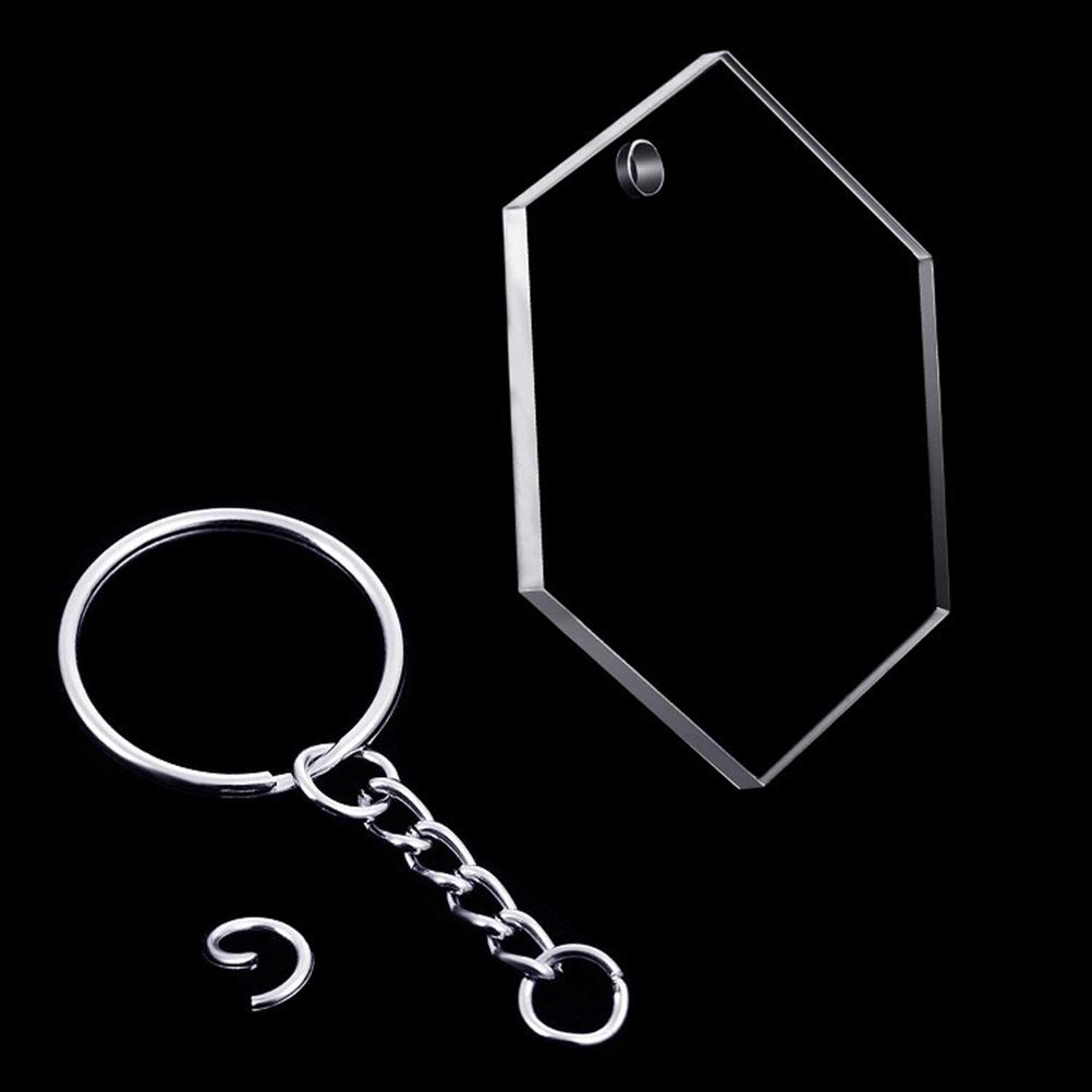 24 Pcs Acrylic Keychain Blanks Clear Acrylic Blanks Hexagon Shape Plain Acrylic and 24 Pcs Metal Key Rings for DIY