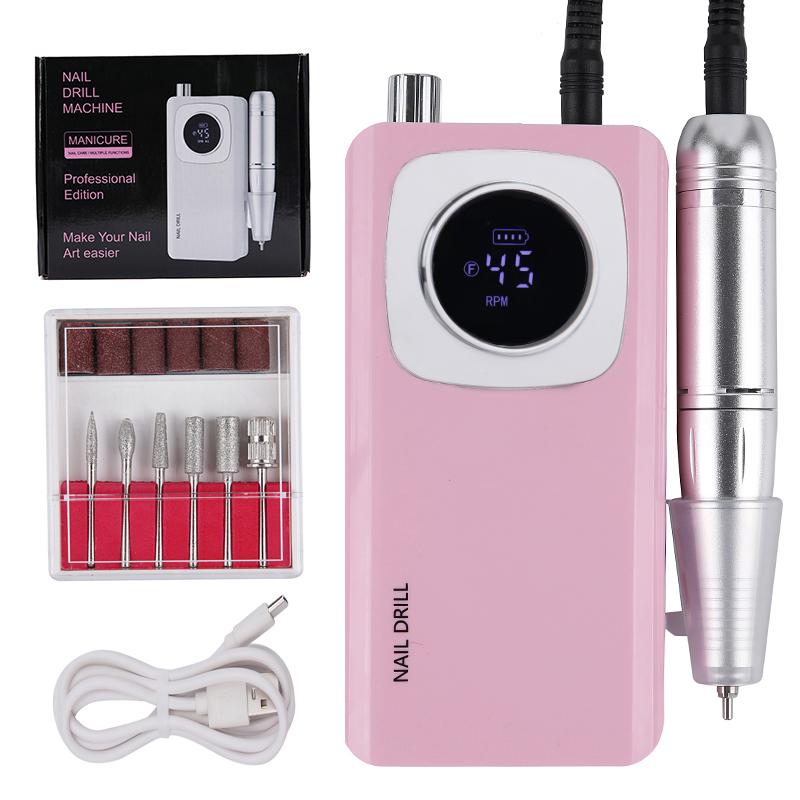 45000RPM Nail Drill Machine Electric Portable Nail File Rechargeable Nail Sander for Gel Nails Polishing For Home Manicure Salon