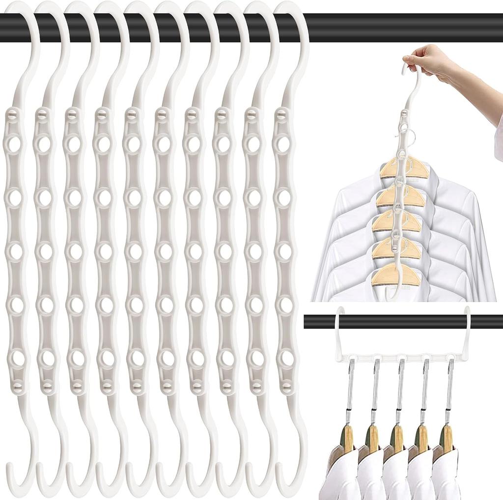 Sturdy Cascading Hangers with 5 Holes for Heavy Clothes, Closet Organizers and Storage, College Dorm Room Essentials 10 Pack